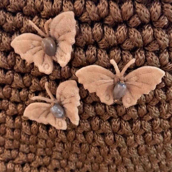 Macrame handbag  everyday use butterfly accents brown and pinks lined with strap - Picture 5 of 10